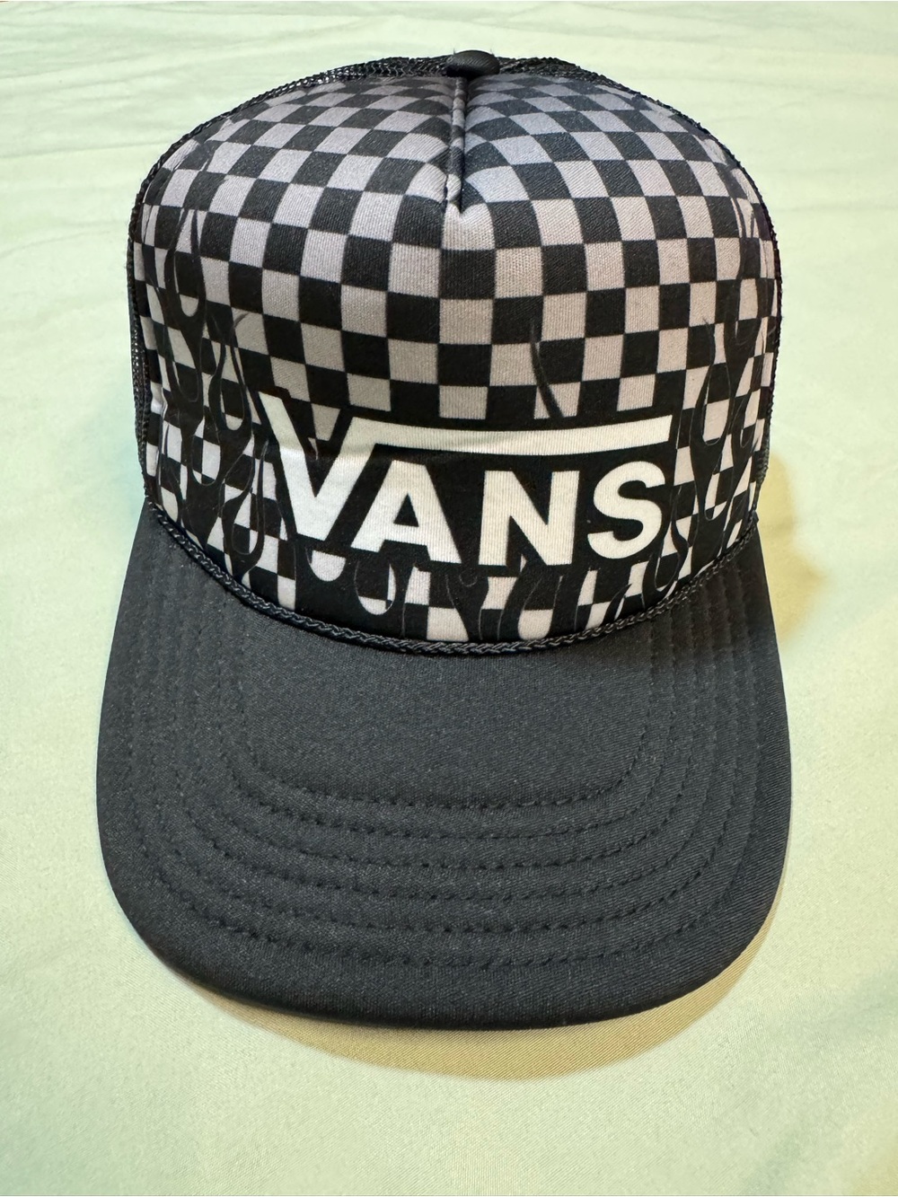 Vans Trucker Hat Black and Gray Checkerboard One Size